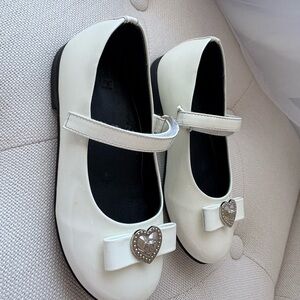White Kids Mary Jane Shoes with Heart Detail